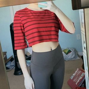 Red and black mid sleeve crop top
